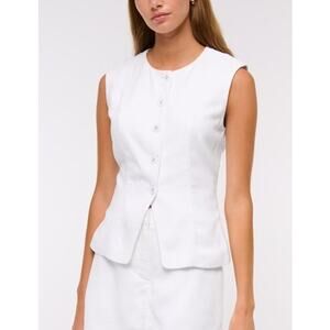 Abercrombie & Fitch Asymmetric Linen Vest Top XS White Minimalist Quiet Luxury